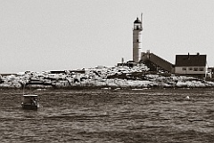 Lobstering By White Island Lighthouse -Sepia Tone